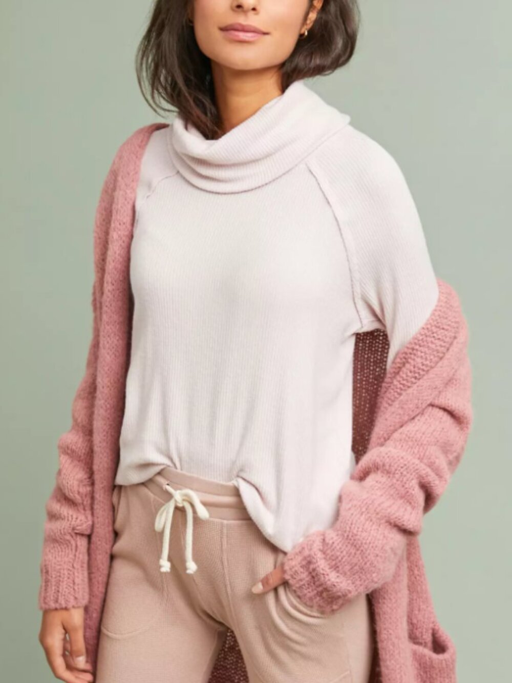 NWT Michael Stars Madison Sweet Pea Pink Brushed Ribbed Knit Turtleneck Sweater